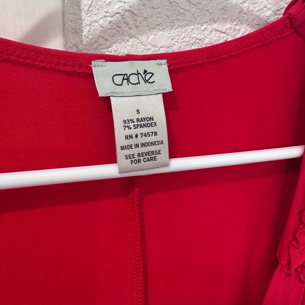 Cache Red Dress with Ruched Sleeves - Picture 2 of 4